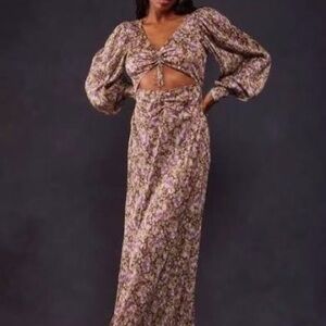 NWT For Love & Lemons Wynne Maxi Dress Size XXS Purple‎ Tinsel Long Sleeve